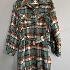 Entro Green and Brown Plaid Long Sleeve Dress